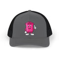 Pink Trash Can Character Snapback Cap | Cartoon Thumbs Up Embroidered