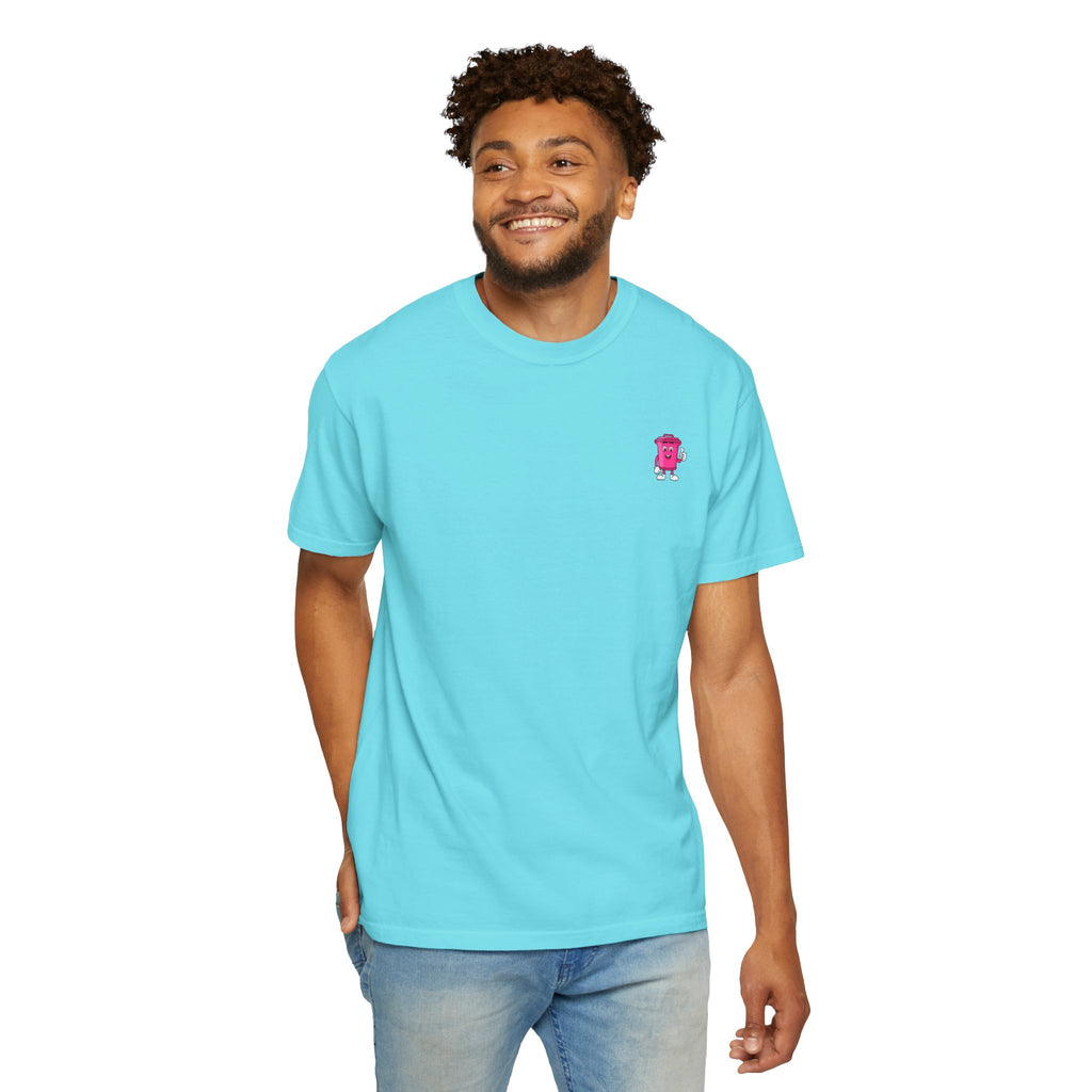 Mr. Clean Cans mountain logo T-shirt | retro stripes, trash can mascot