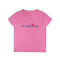 Mr. Clean Cans Pink Ladies' V‑Neck T‑Shirt — Cute Thumbs-Up Trash Can Graphic