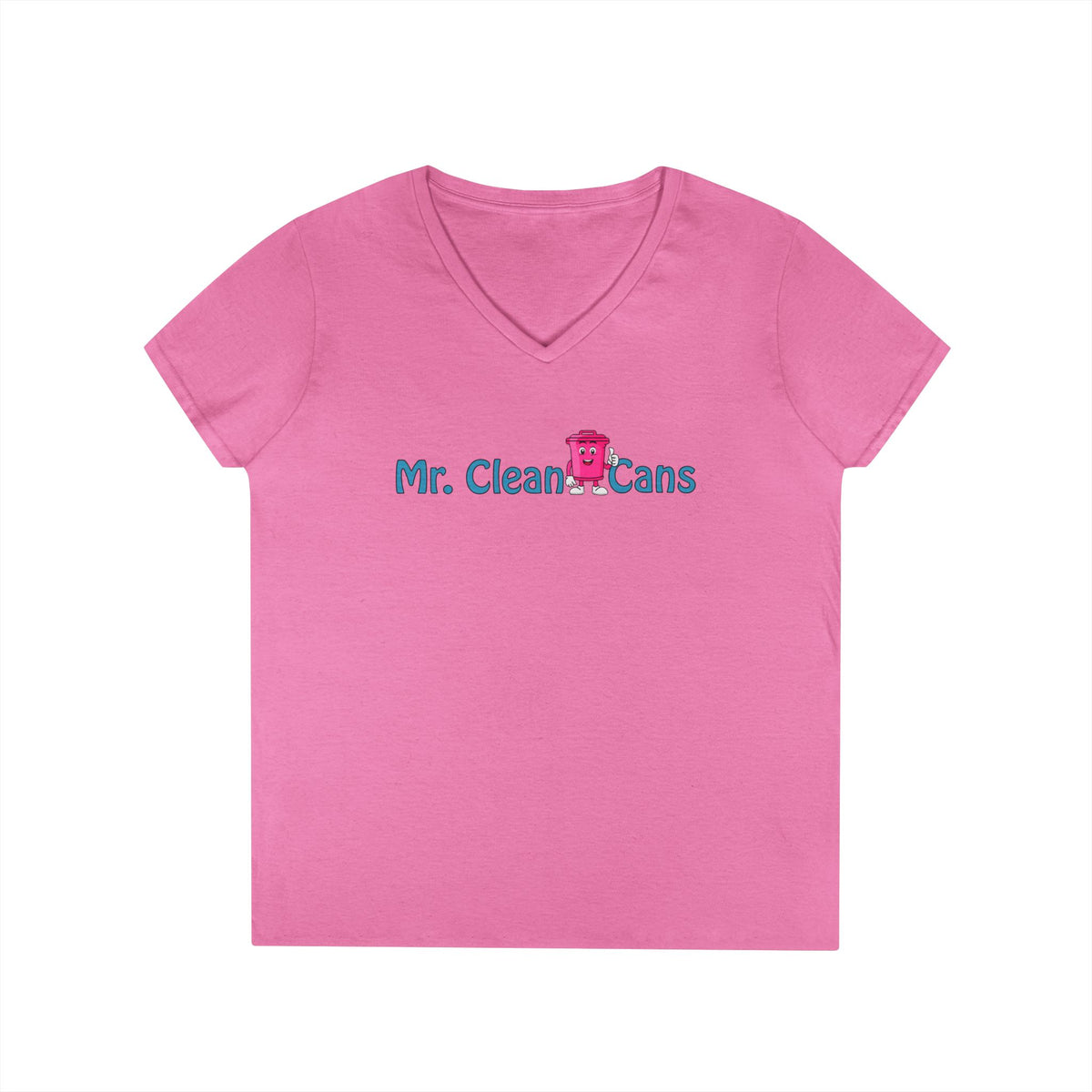 Mr. Clean Cans Pink Ladies' V‑Neck T‑Shirt — Cute Thumbs-Up Trash Can Graphic