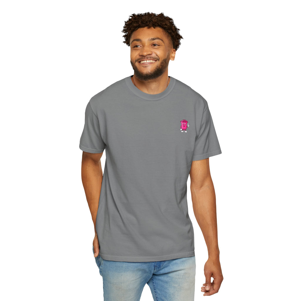 Mr. Clean Cans mountain logo T-shirt | retro stripes, trash can mascot