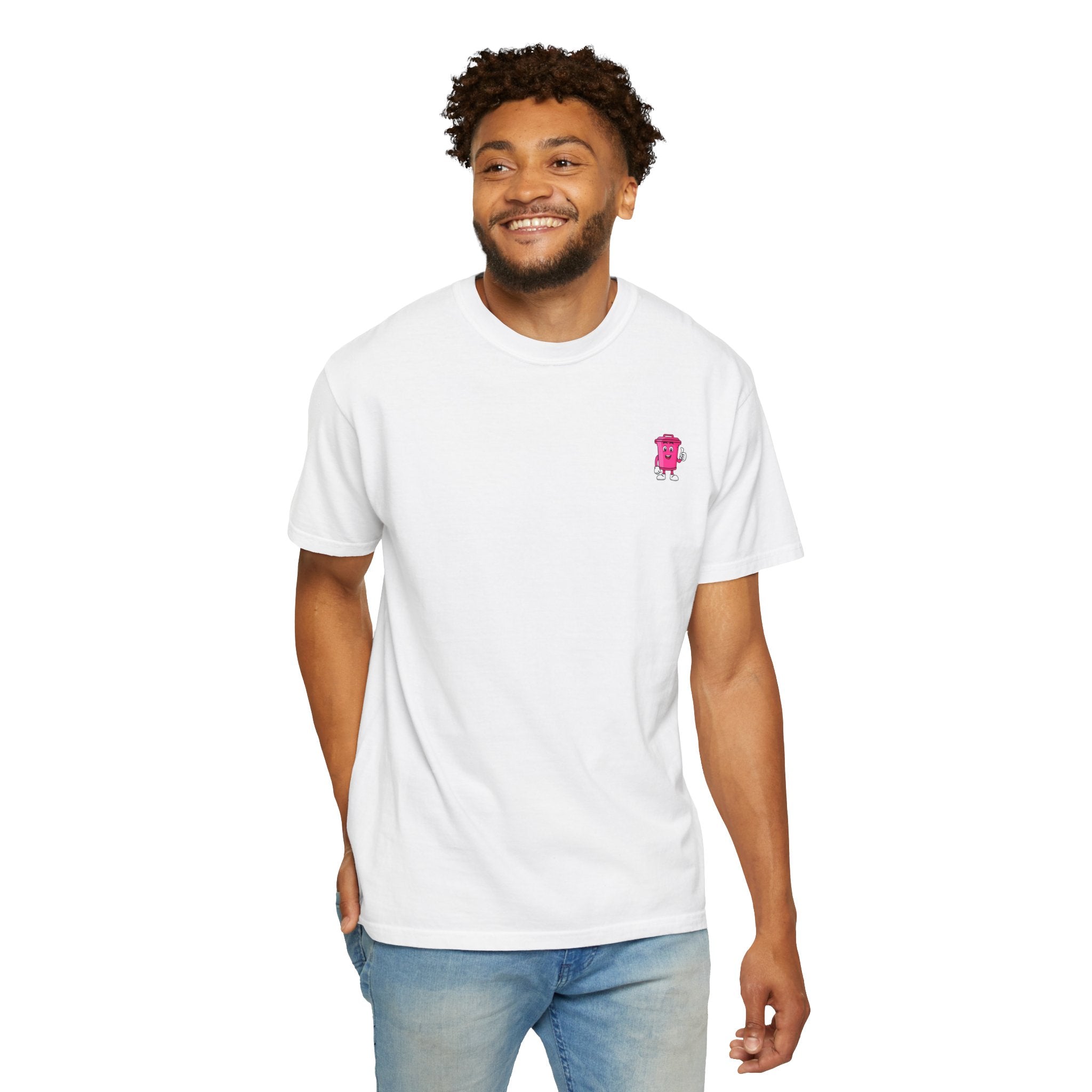 Mr. Clean Cans mountain logo T-shirt | retro stripes, trash can mascot
