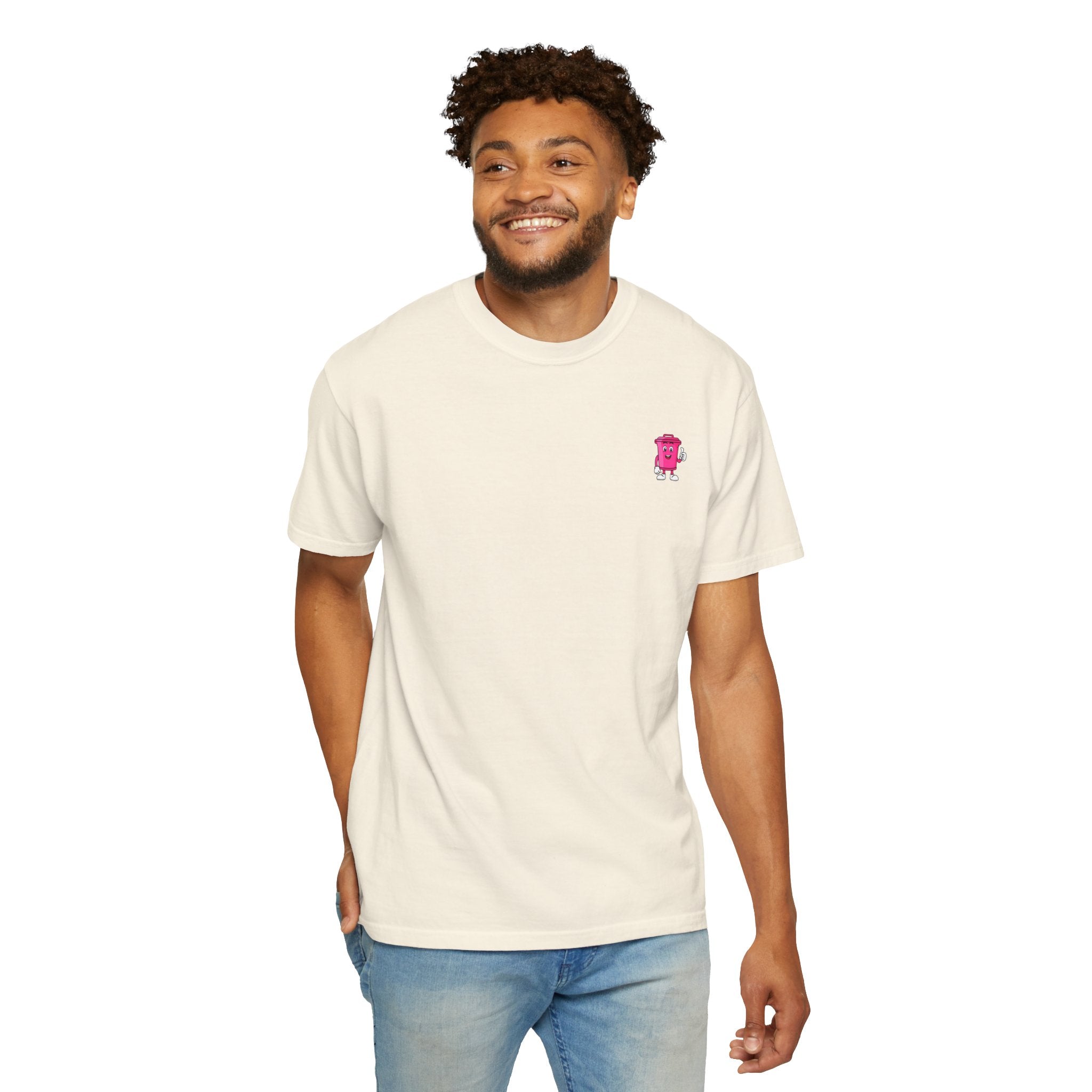 Mr. Clean Cans mountain logo T-shirt | retro stripes, trash can mascot
