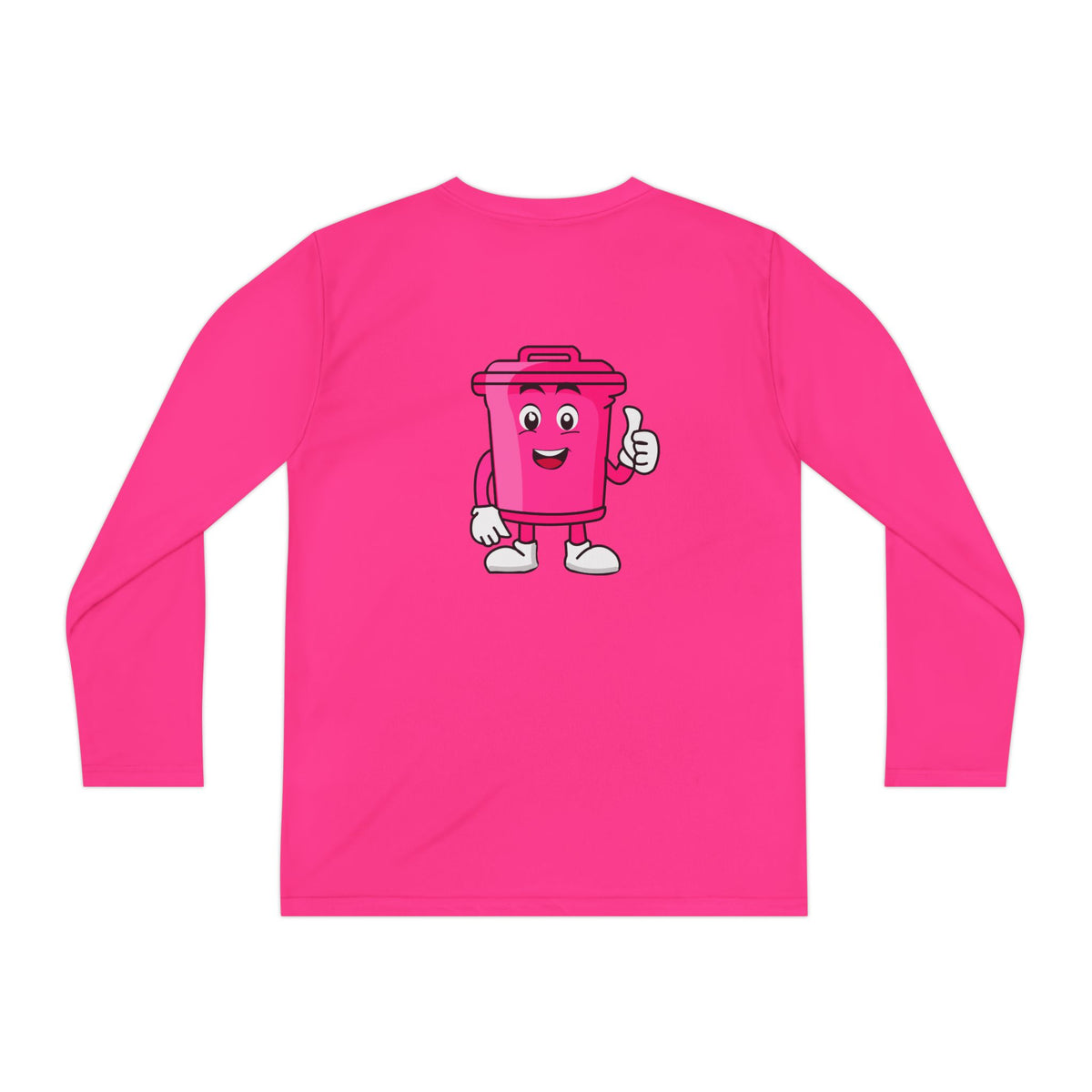 Youth Long Sleeve Tee - 'Mr. Clean Cans' Pink Trash Can Cartoon Back Graphic