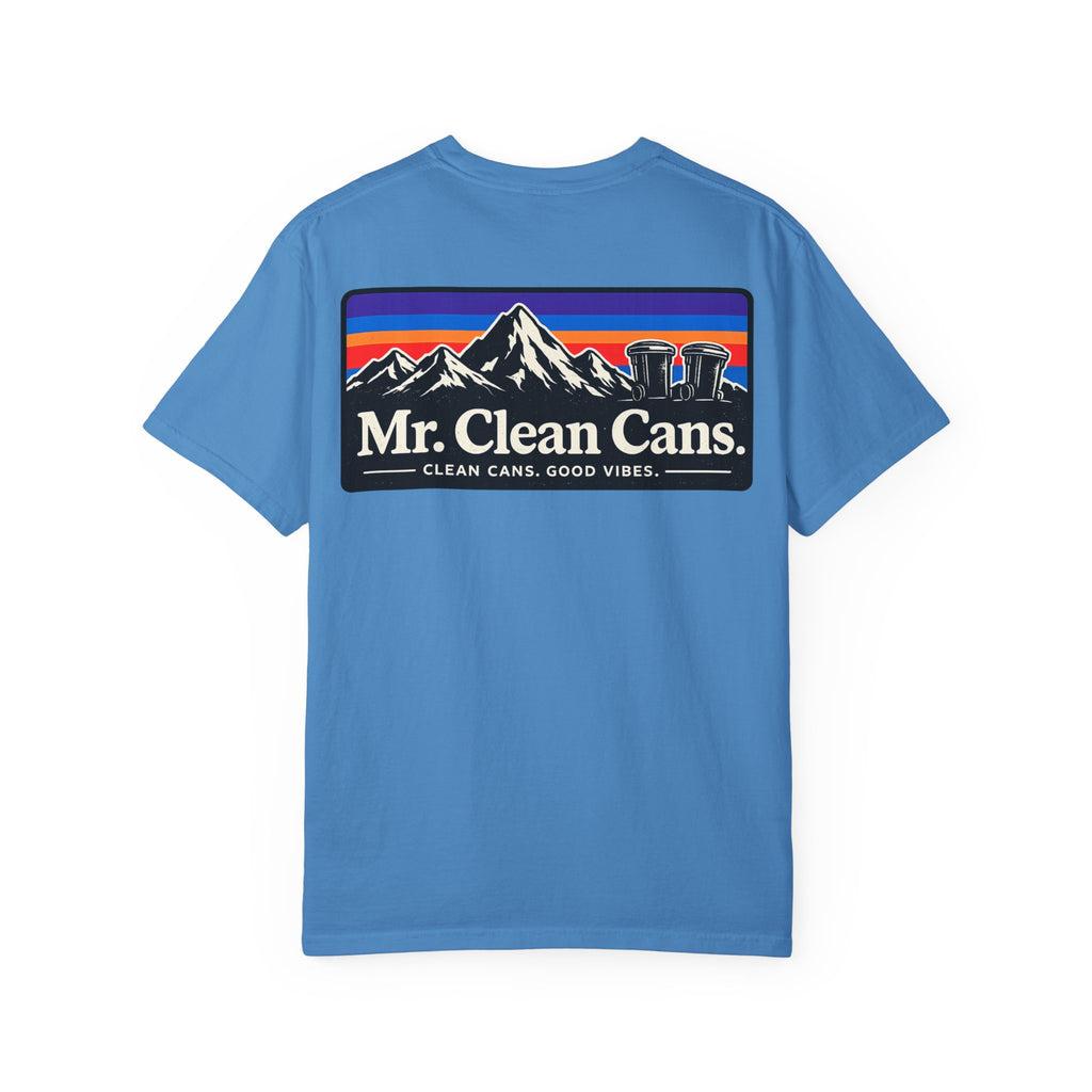 Mr. Clean Cans mountain logo T-shirt | retro stripes, trash can mascot