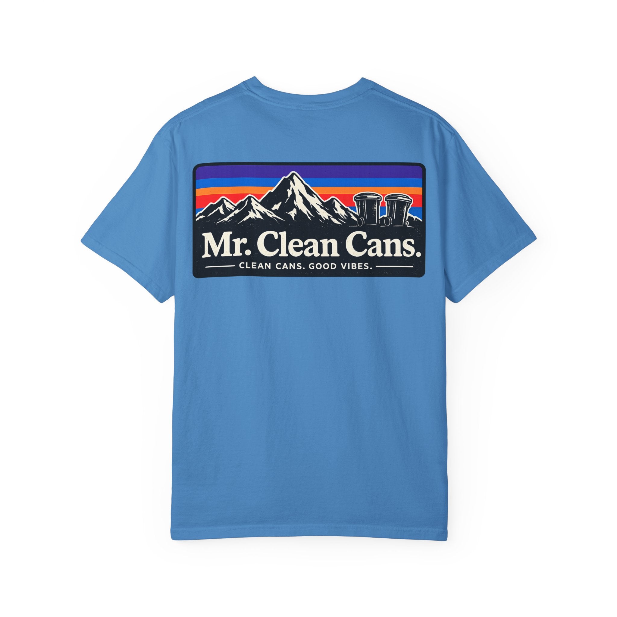 Mr. Clean Cans mountain logo T-shirt | retro stripes, trash can mascot