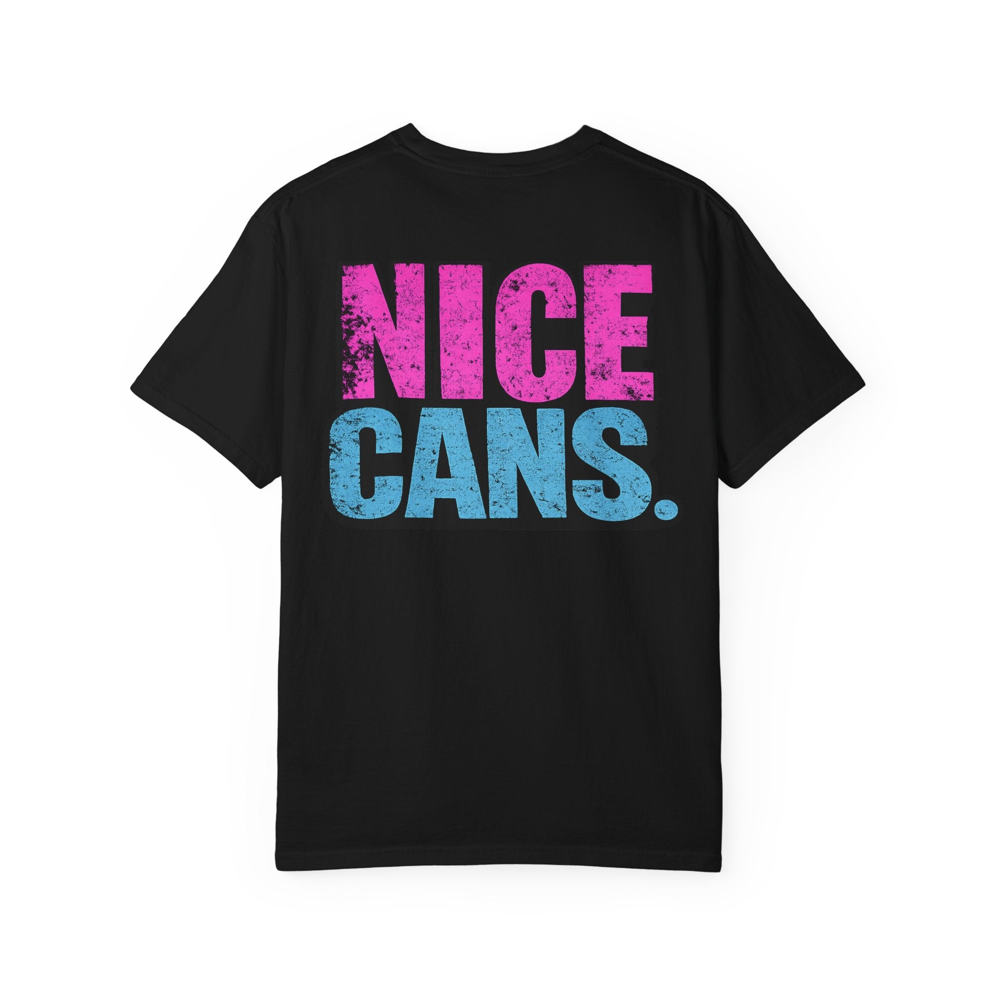 Nice Cans graphic T-shirt | pink blue retro text