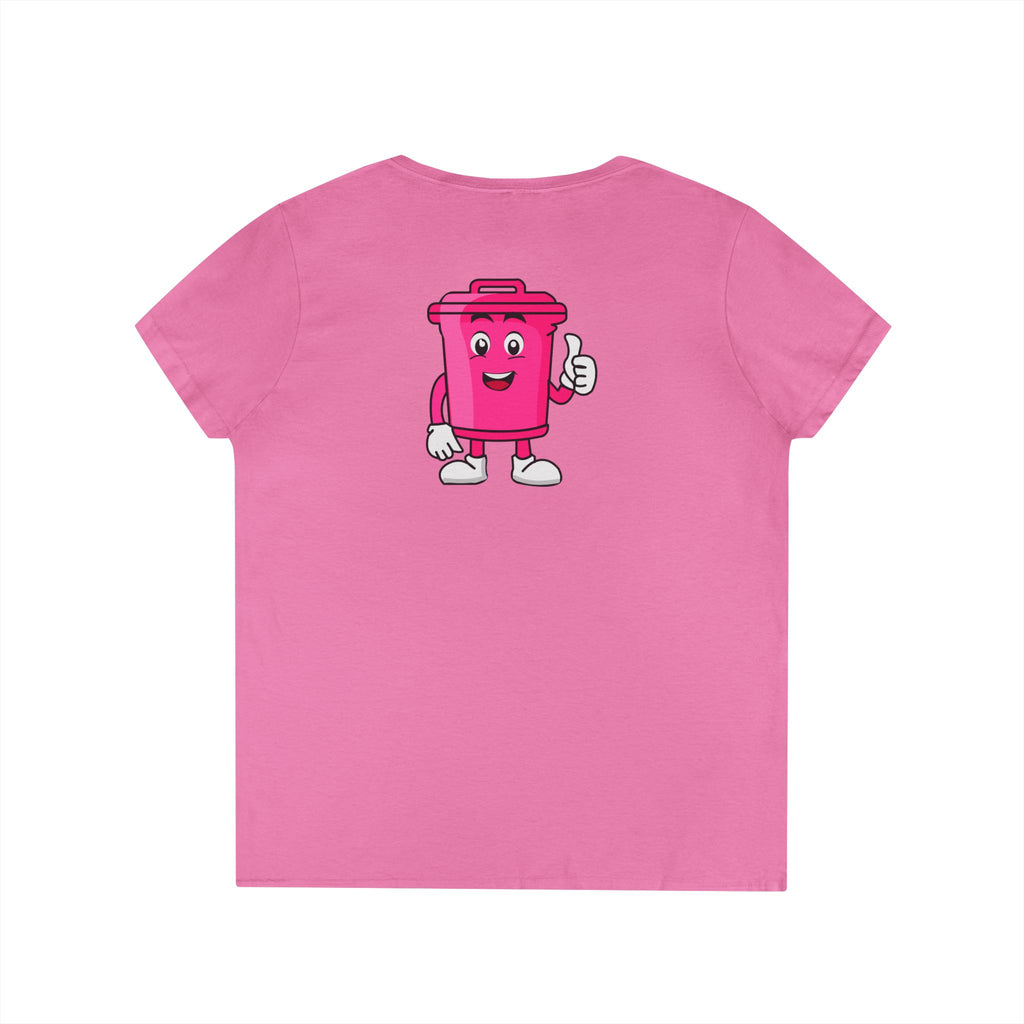 Mr. Clean Cans Pink Ladies' V‑Neck T‑Shirt — Cute Thumbs-Up Trash Can Graphic