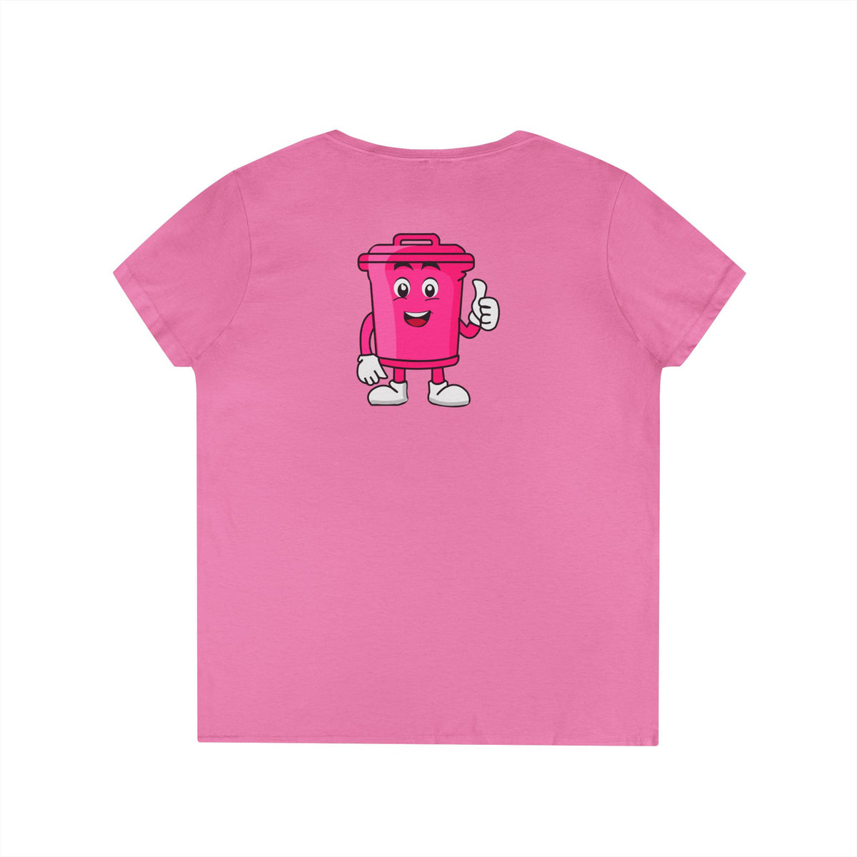 Mr. Clean Cans Pink Ladies' V‑Neck T‑Shirt — Cute Thumbs-Up Trash Can Graphic