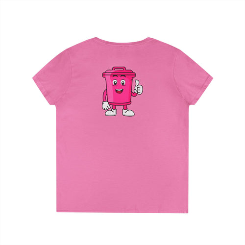 Mr. Clean Cans Pink Ladies' V‑Neck T‑Shirt — Cute Thumbs-Up Trash Can Graphic