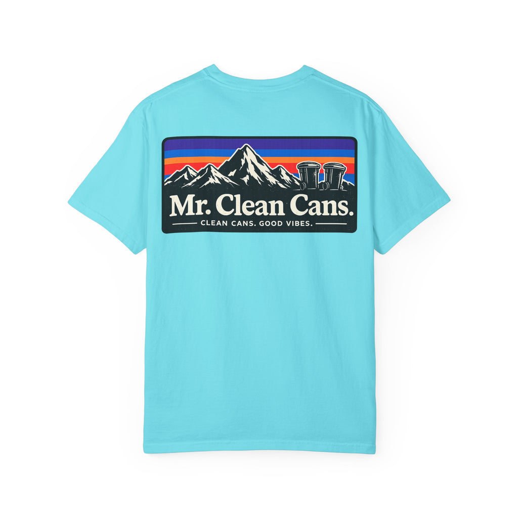 Mr. Clean Cans mountain logo T-shirt | retro stripes, trash can mascot
