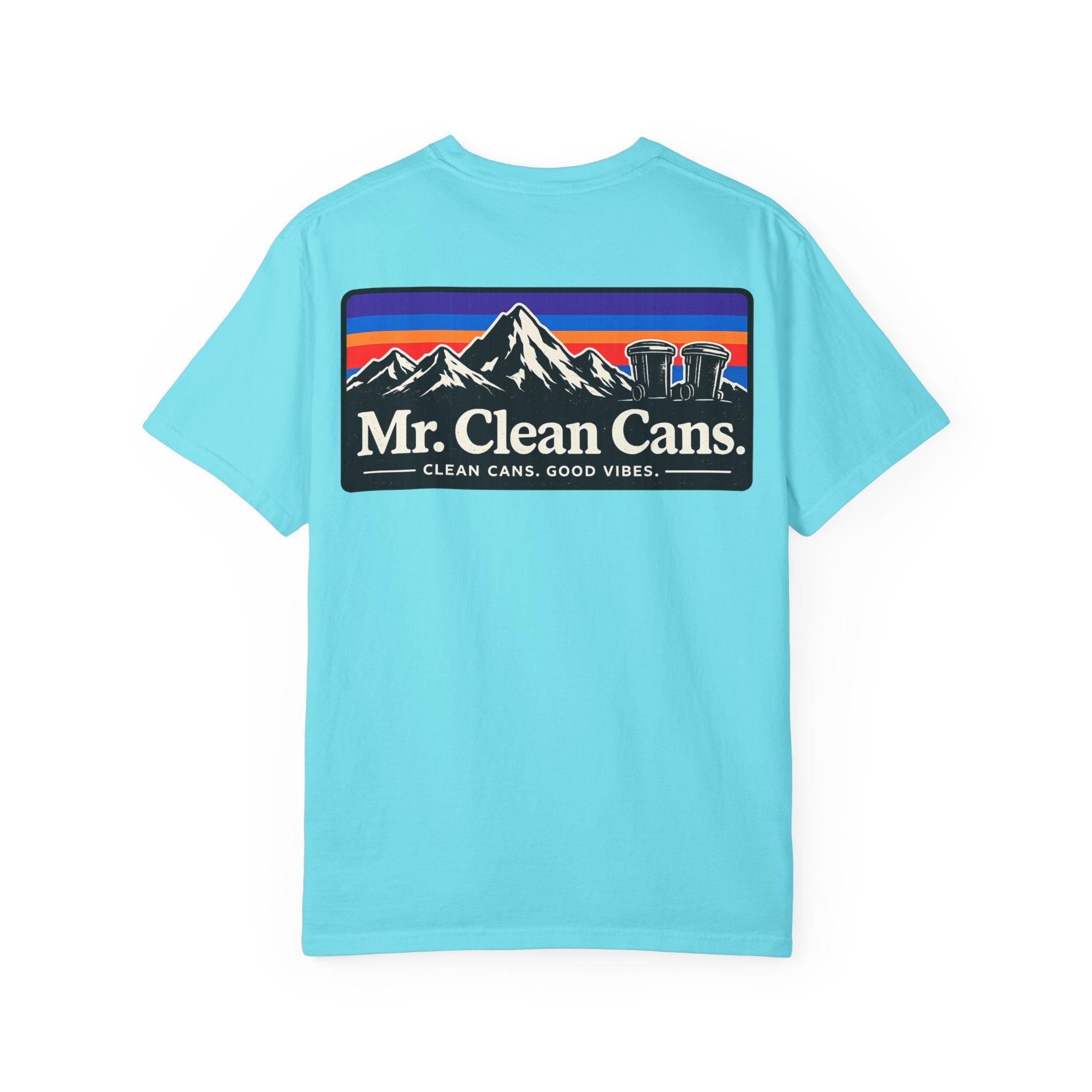 Mr. Clean Cans mountain logo T-shirt | retro stripes, trash can mascot