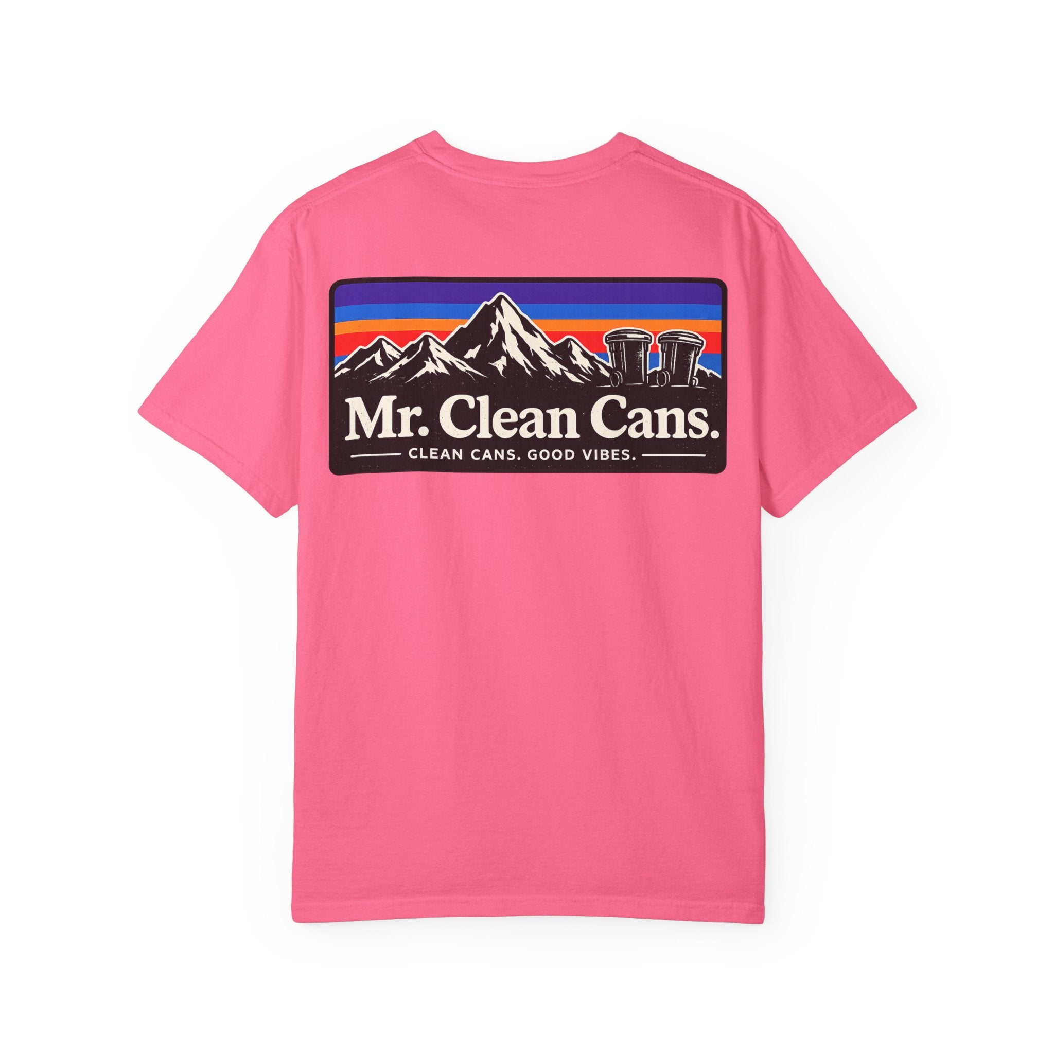 Mr. Clean Cans mountain logo T-shirt | retro stripes, trash can mascot