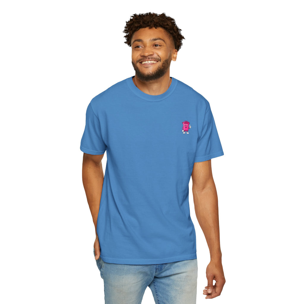Mr. Clean Cans mountain logo T-shirt | retro stripes, trash can mascot